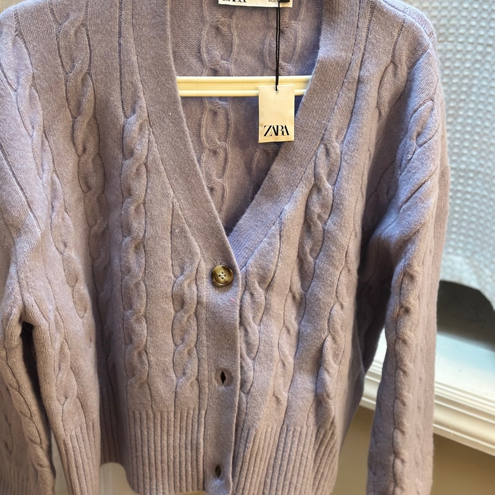 Zara purple cable knit button down cardigan